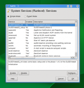 YaST System Services (Runlevel) Editor