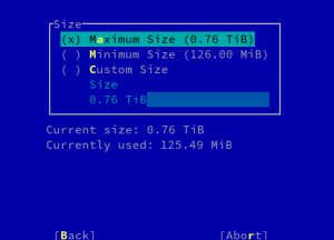 Choosing the new size of a resized partition