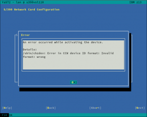 YaST2 Network Error Reporting in S390 Systems